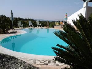una gran piscina azul con sillas alrededor en Agriturismo B&B Domo De Resteblas, en Berchidda