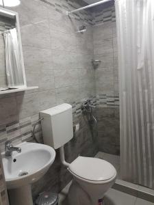 a bathroom with a toilet and a sink and a shower at Guest House Ginek in Ohrid