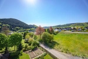 eine Luftansicht auf einen Park mit Bäumen und Häusern in der Unterkunft Haus Kieferneck in Willingen