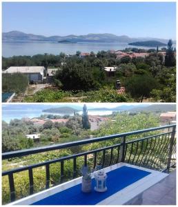 - deux photos d'un balcon avec vue sur l'eau dans l'établissement Apartment Aralo - Veraja, à Drače