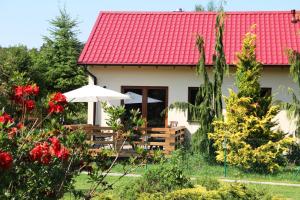 a house with a red roof and a garden at Dom Morski in Lubiatowo