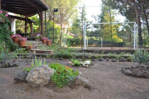 einen Garten mit Pflanzen und Felsen und einem Pavillon in der Unterkunft Etna Sweet Country in Pedara