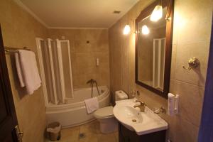 埃伊歐迪米垂歐的住宿－埃爾達古宅酒店，浴室配有盥洗盆、卫生间和浴缸。
