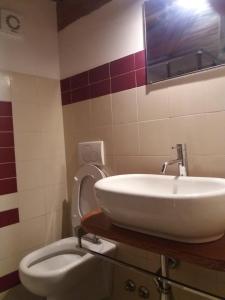 a bathroom with a sink and a toilet at appartamento turistico il colle del nibbio in Torricella Peligna