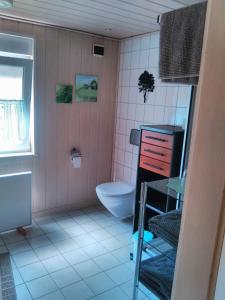 a bathroom with a toilet and a sink at Ferienpark Sonnenhof in Tambach-Dietharz