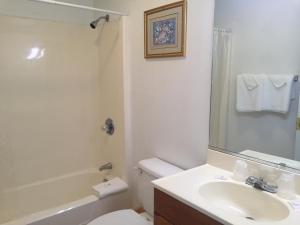 a bathroom with a sink and a toilet and a mirror at Ocean Cove Motel in Virginia Beach