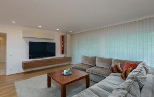 un soggiorno con divano e TV a schermo piatto di Allee Apartment a Baden-Baden