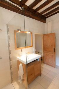 a bathroom with a sink and a shower at La Malinette bio B&B, calme et authenticité in Mâlain