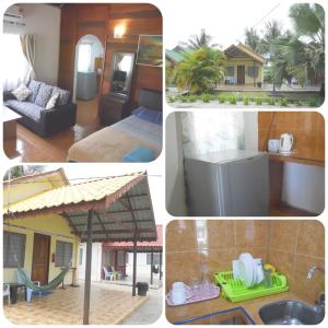 a collage of four pictures of a house at Rainbow Lodge in Pantai Cenang