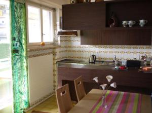 a kitchen with a table and a counter top at Casa Rabissale in Locarno