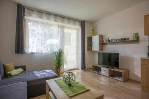 Televízia a/alebo spoločenská miestnosť v ubytovaní Haus Natalie