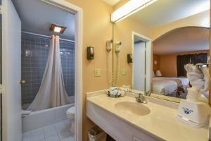 ein Badezimmer mit einem Waschbecken, einem WC und einem Spiegel in der Unterkunft Americas Best Value Inn & Suites Williamstown in Williamstown