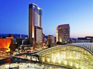 a view of a city with a tall building at Hotel Nikko Kanazawa in Kanazawa