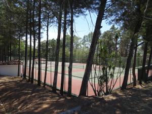 a tennis court with trees in the foreground at Casa Nadette in Guácima