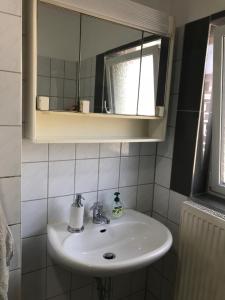 ヴッパータールにある1 Zimmer Wohnung mit Küche und Bad in Wuppertal Ferienwohnungのバスルーム(洗面台、鏡付)