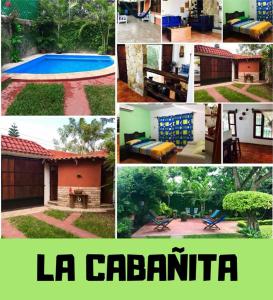 un collage de fotos de una piscina y una casa en La cabañita, en Tuxtla Gutiérrez