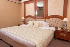 1 dormitorio con 1 cama grande y espejo en Chiangmai Plaza Hotel en Chiang Mai