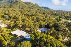 an aerial view of a resort with palm trees at Mango Cottage with AC, Unlimited Wifi and Private pool in Rarotonga