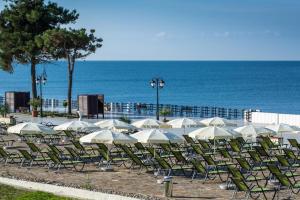 a group of chairs and umbrellas at the beach at Elle Hotel in Sochi