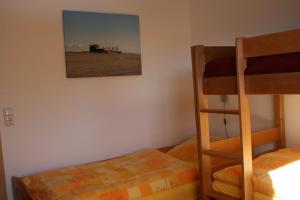 a bedroom with a bunk bed and a ladder at Nickelshus-Whg-Birte in Sankt Peter-Ording