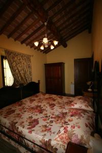 a bedroom with a large bed with a floral bedspread at Il Mulino del Rigualdo in Torniella