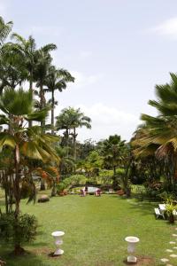 um parque com palmeiras e um campo de relva em Le Talisman em Goyave