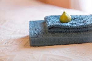 a p pear sitting on top of a blue towel at Holiday House Siófok in Siófok
