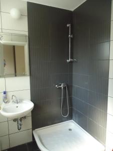 a bathroom with a shower and a sink and a toilet at Villa Nautica in Luštica +58 photos