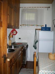 Al Piz Monolocale في كوليه سانتا لوسيا: مطبخ صغير مع حوض وموقد