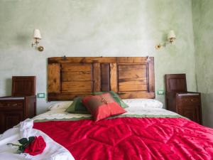 a bedroom with a large bed with a red blanket at Le Casette Country House in Petricci