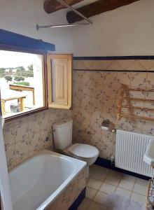 a bathroom with a toilet and a bath tub at Casas Benali in Benali