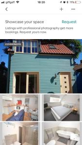a collage of three pictures of a house at Beach hut seaside cottage in Sheringham