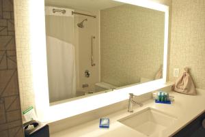 a bathroom with a sink and a large mirror at Holiday Inn Express Vancouver Airport-Richmond, an IHG Hotel in Richmond