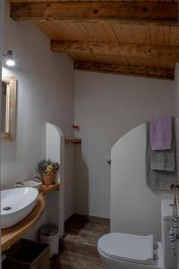 Łazienka z białą toaletą i umywalką w obiekcie Small Guesthouse In The Garden w mieście Amarynthos