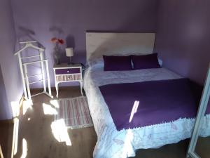 カンガス・デ・オニスにあるLa Casina de la Morraのベッドルーム1室(紫のシーツとはしご付きのベッド1台付)