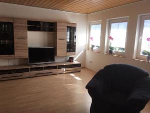 a living room with a couch and a flat screen tv at FeWo Haase in Westerstede