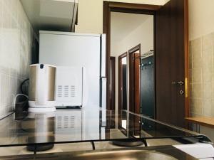 a kitchen with a counter top with a microwave at Residence Alpen Casavacanze in Pinzolo +66 photos