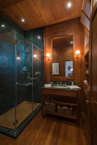 un baño con ducha y lavabo en La Demeure Saint Antoine, en Grand Gaube