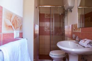 a bathroom with a sink and a toilet and a shower at B&B del Sole Tropea in Tropea