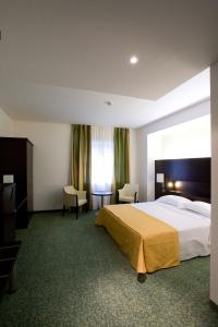 a hotel room with a large bed and a window at Hotel Senator in Gorgonzola