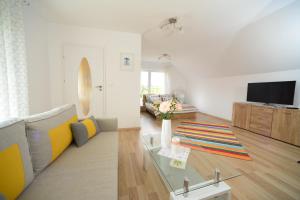 里沃Irena domek的客厅里有一张沙发和一台电视