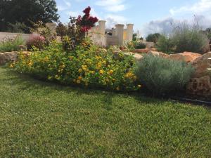 a garden with flowers and rocks in a yard at Trulli IsAgo in Locorotondo