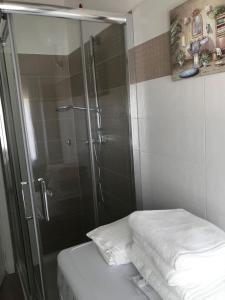サン・ベネデット・デル・トロントにあるAppartamento Via del Mareのバスルーム(シャワー、トイレ、ガラスドア付)
