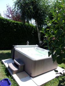 uma banheira de hidromassagem sentada na relva num quintal em shirley em Villars-les-Dombes