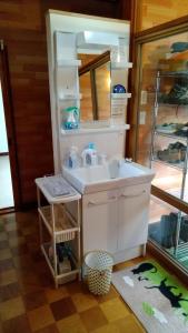 a bathroom with a sink and a mirror at Cat Cafe & Stay Cultus's Home in Otaru