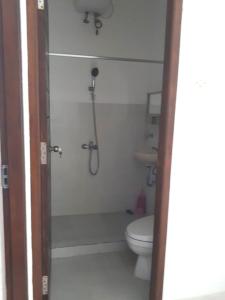 a bathroom with a shower and a toilet at Villa das Meer 2BR Villa near Lovina Beach in Lovina