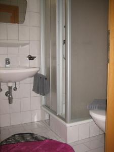 a bathroom with a sink and a shower at Ad-Capellam in Kappl