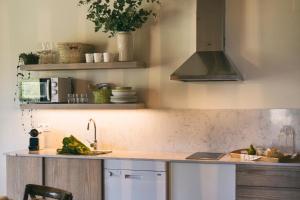 a kitchen with a sink and a stove at Can Alemany in Santa Margarita de Mombúy