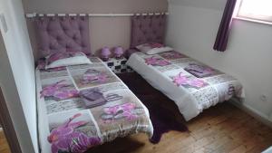 2 Betten nebeneinander in einem Zimmer in der Unterkunft Gîte chez Lili in Aignerville