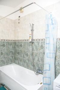 bagno con vasca e tenda doccia di Attic Aries a Montesilvano